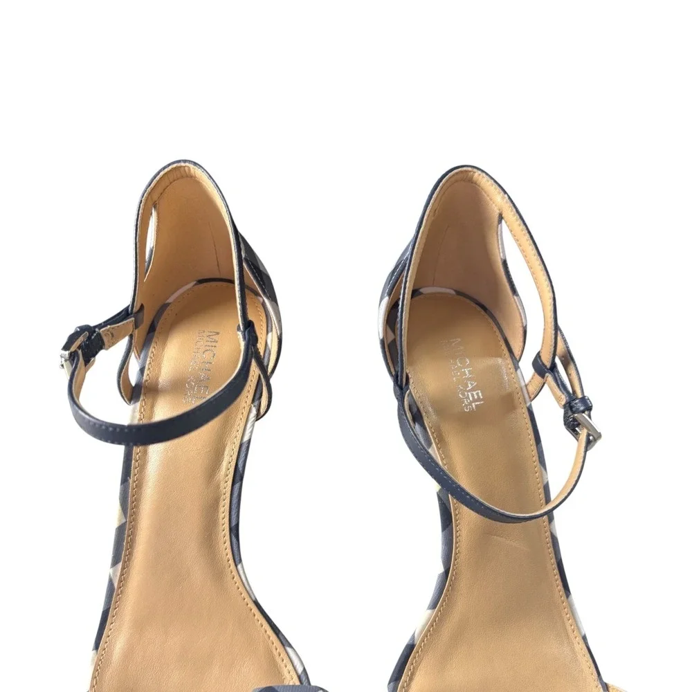 Michael Kors Pippa Sandals Women 9M Admiral Blue White Gingham Bow Stiletto Heel